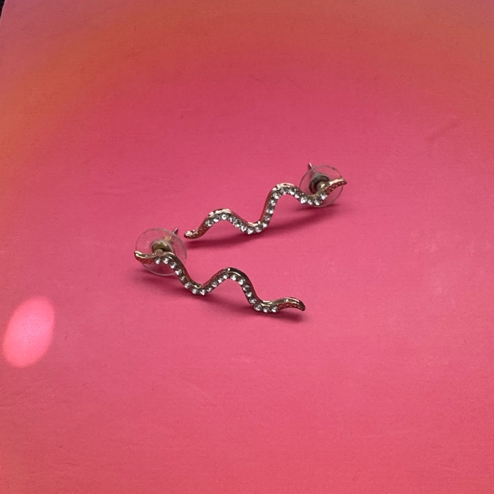 Gold Snake Earrings with Rhinestones